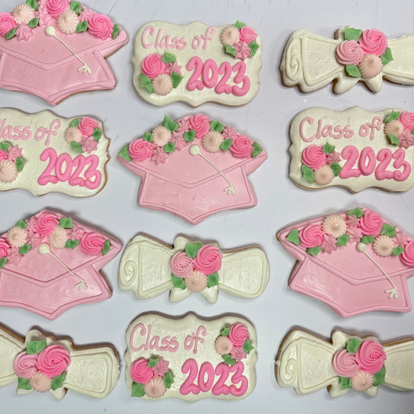 Floral Buttercream Decorated Graduation Cookies - Dorothy Ann Bakery & Cafe Floral Buttercream Decorated Graduation Cookies - Dorothy Ann Bakery & Cafe
