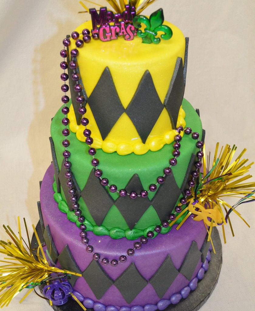 3 Tiered Fondant Mardi Gras Cake