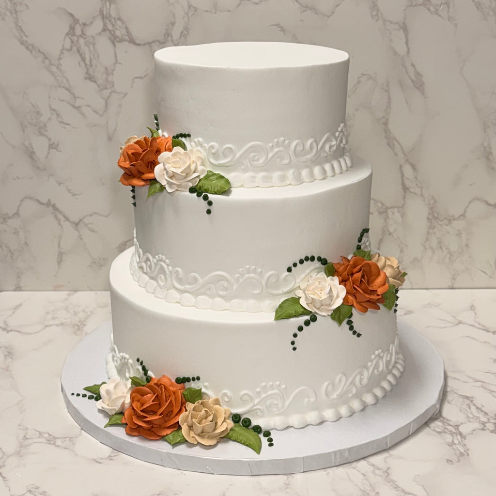 10-8-6" Delicate Design with Roses & Dots Tiered Cake