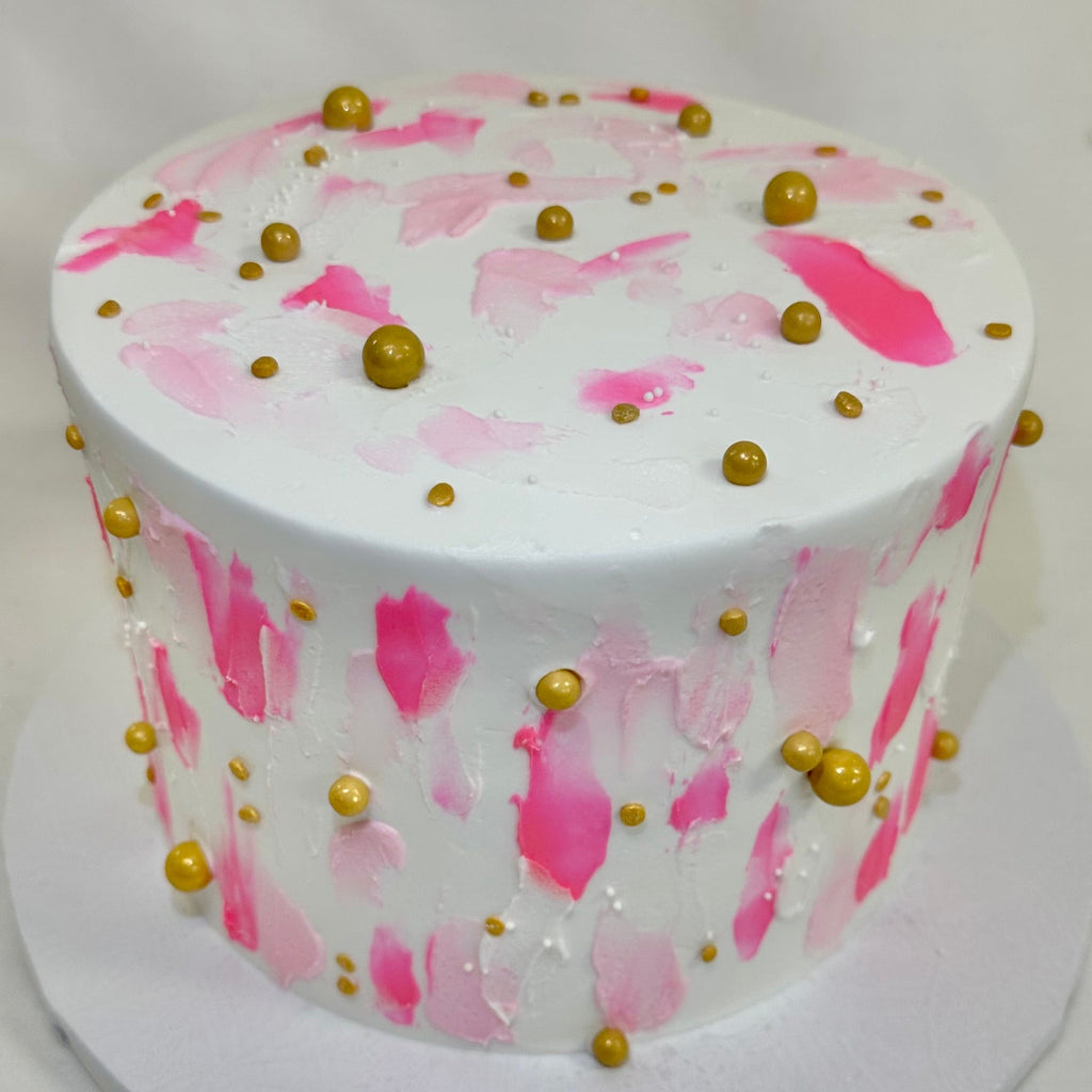 Gold and Pink Brushstrokes Cake -  3 layer 7"