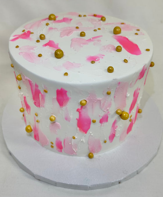 Gold and Pink Brushstrokes Cake -  3 layer 7"