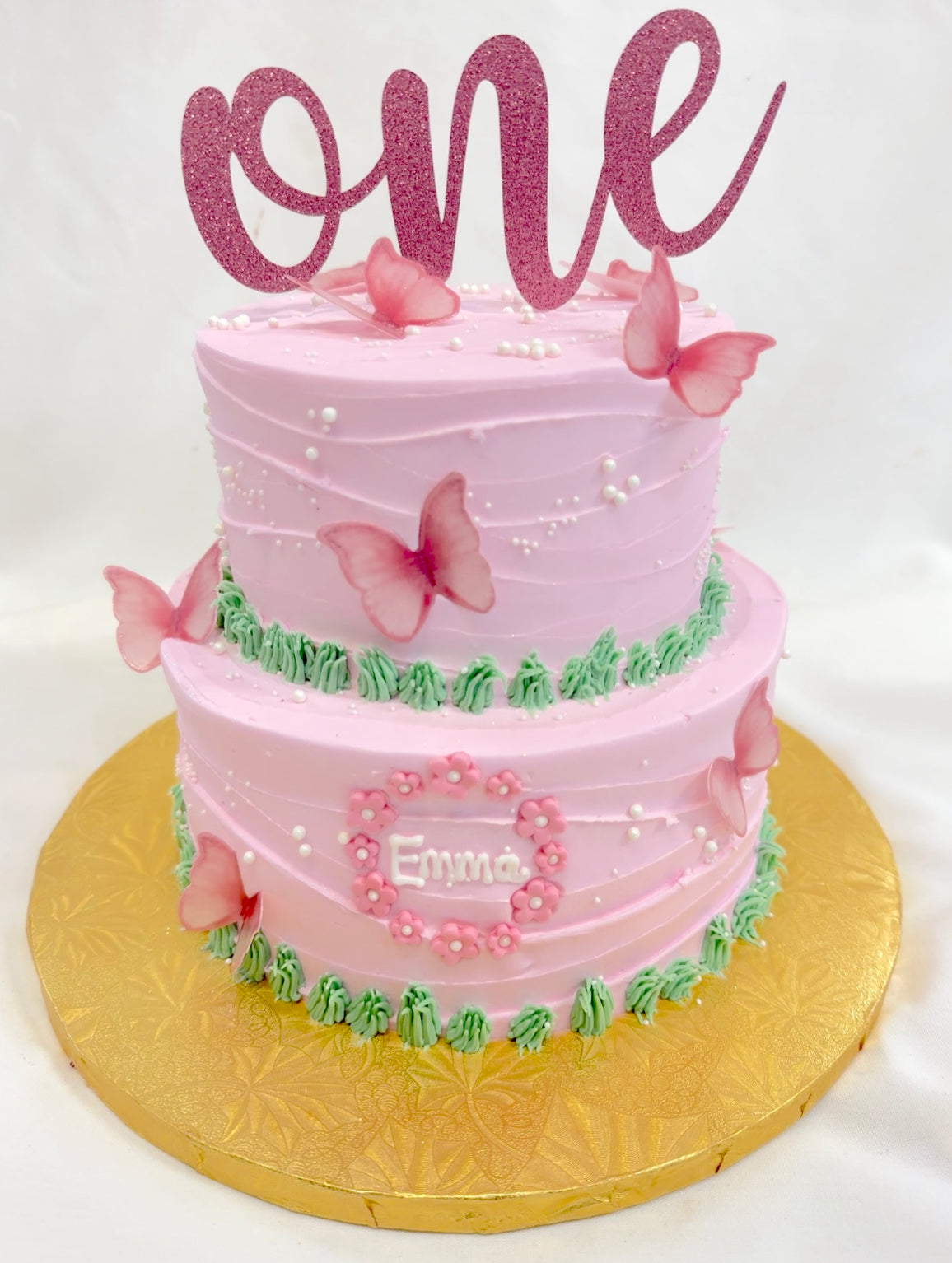 Edible Butterflies First Birthday Tiered Cake (7-10 days notice)