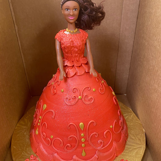 Doll Cake with "Red & Gold" Dress