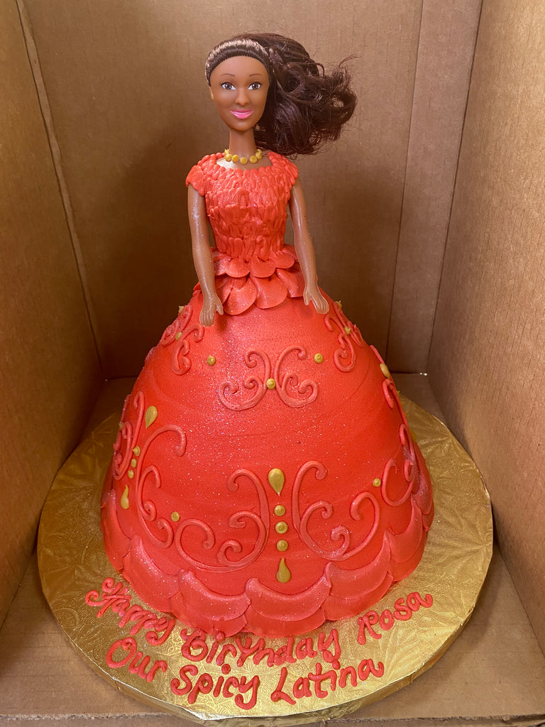 Doll Cake with "Red & Gold" Dress