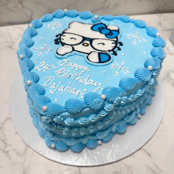 Double Layer 9" Heart Shaped Cake Blue Hello Kitty