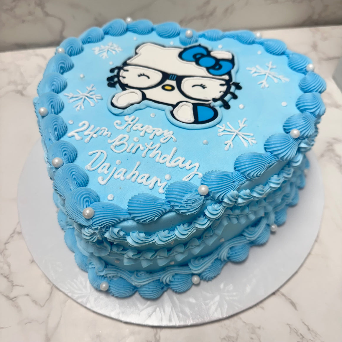 Double Layer 9" Heart Shaped Cake Blue Hello Kitty