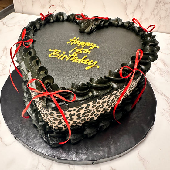 Double Layer 9" Heart Shaped Cake Edible Image Black Leopard