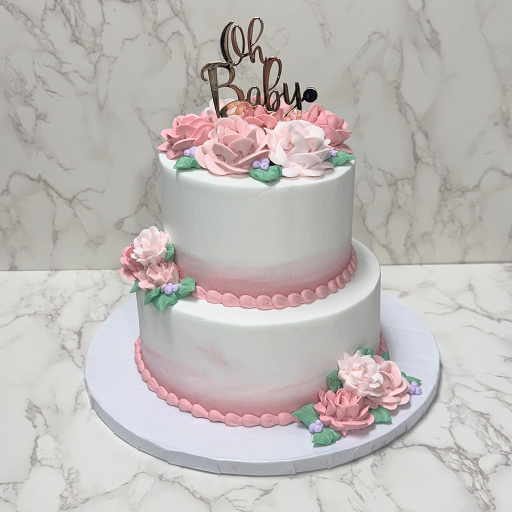 Oh Baby Tiered Cake with Roses and Ombre