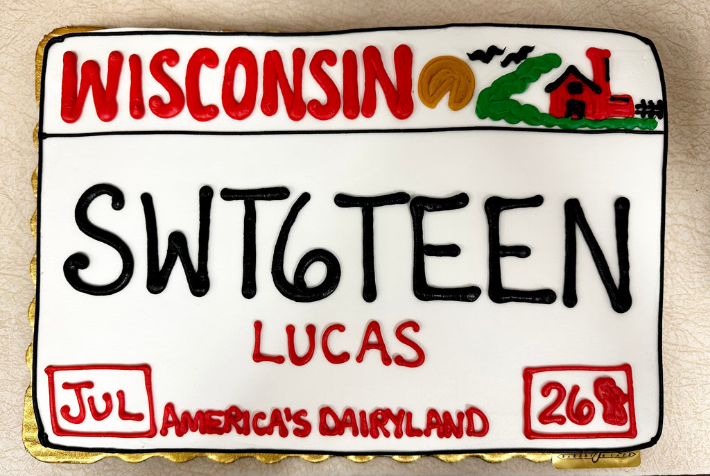 Wisconsin Sweet 16 License Plate Cake