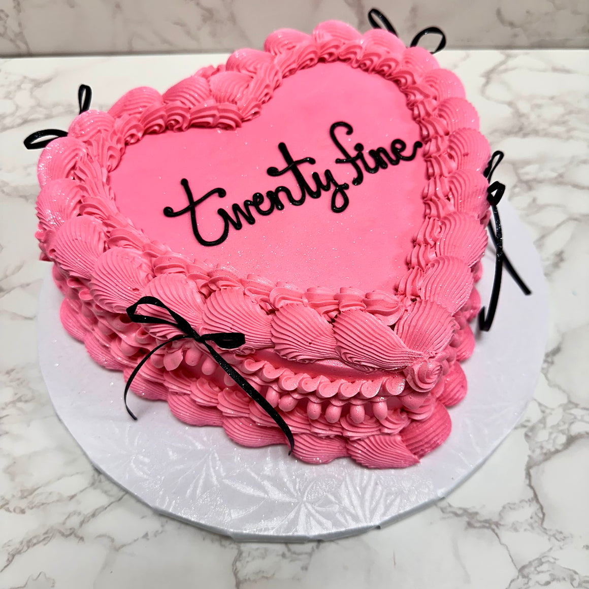 Double Layer 9" Heart Shaped Cake "Pink & Bows"