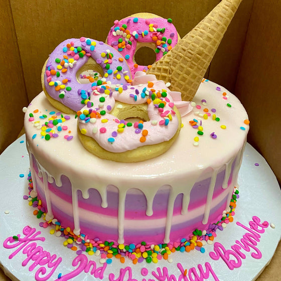 Donuts & Ice Cream Cone Chocolate Drip 8" Cake