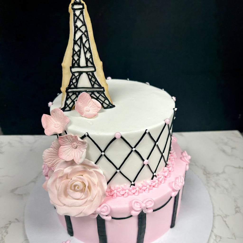 Paris Tiered Cake with Eiffel Tower Cookie