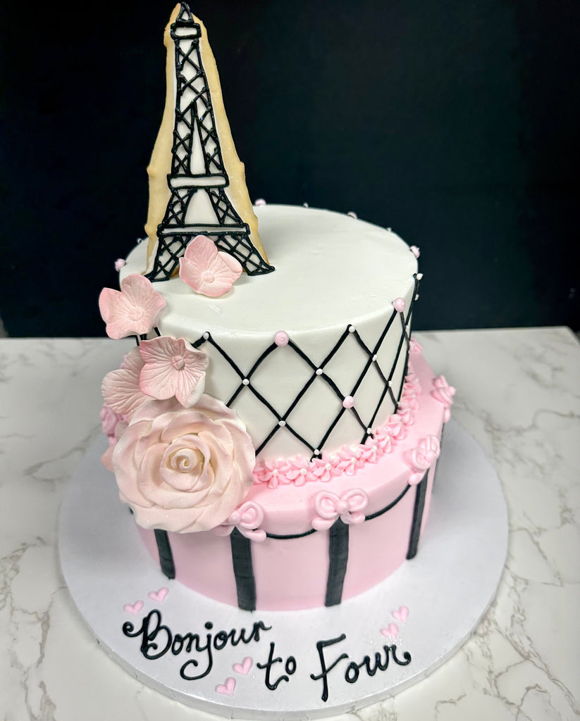 Paris Tiered Cake with Eiffel Tower Cookie