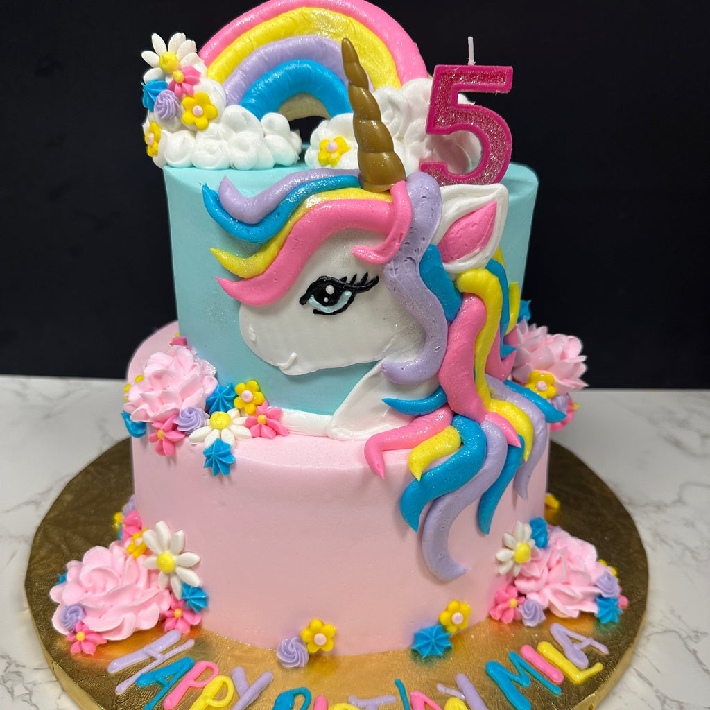 Unicorn Tiered Cake with Rainbow Cookie 8-6"