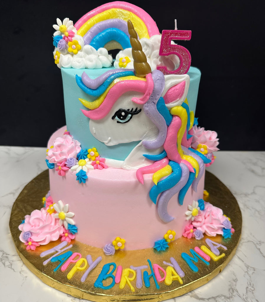 Unicorn Tiered Cake with Rainbow Cookie 8-6"