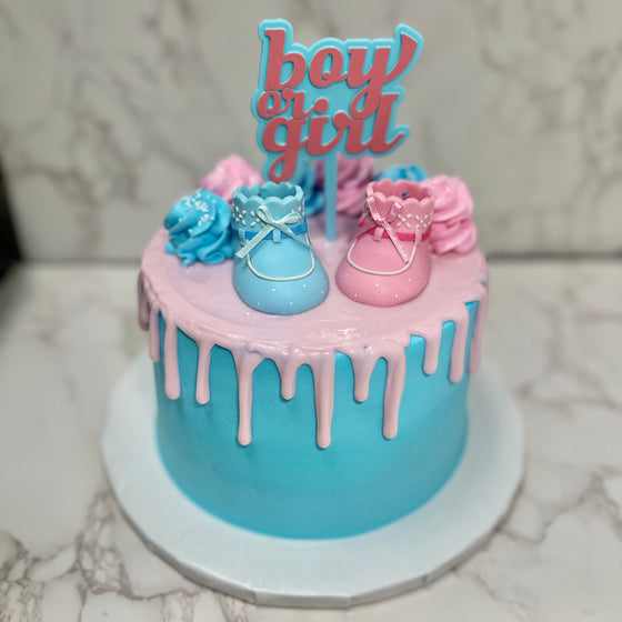 Gender Reveal Cake "Boy or Girl" (3 layer 6" round)