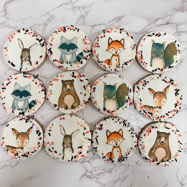 Woodland Animal Edible Image Cookies with Sprinkle Border Dorothy Ann