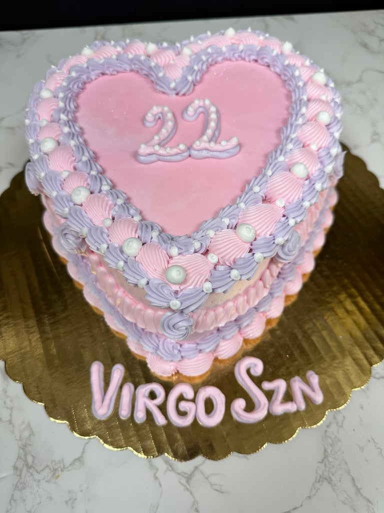 Double Layer 9" Pink/Lavender Design Heart Shaped Cake