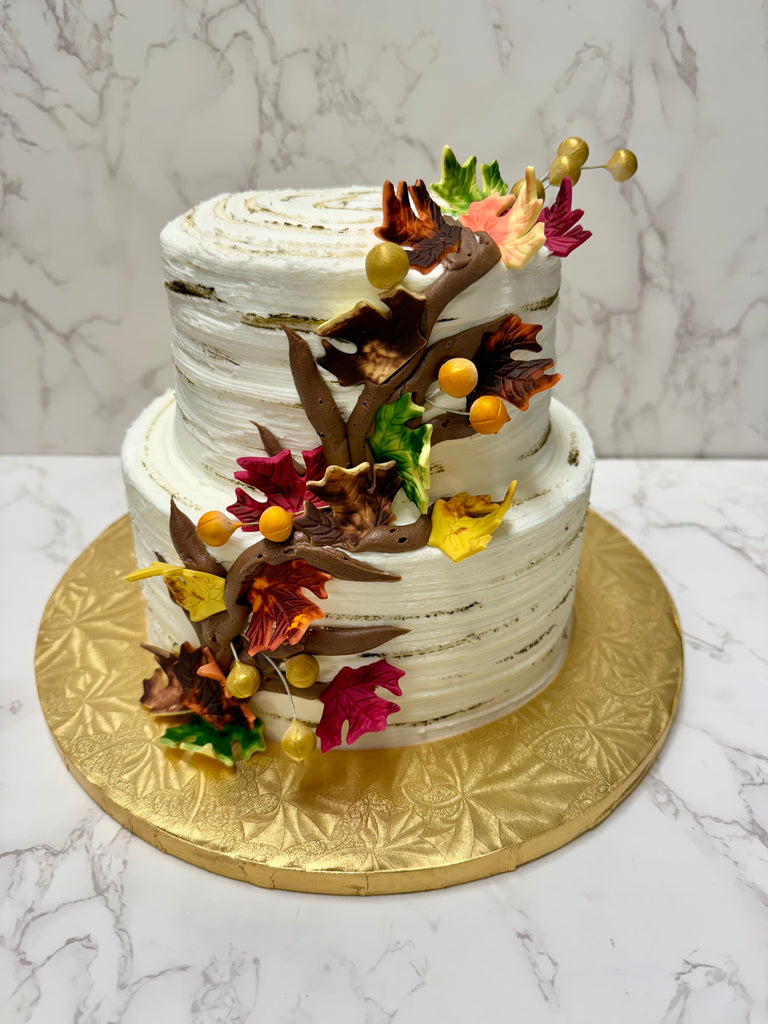 Birch Bark Design with Fall Leaves 8-6" Tiered Cake