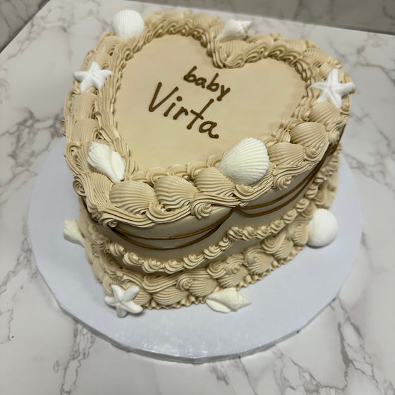 Double Layer 9" Heart Shaped Cake Sandy Beach