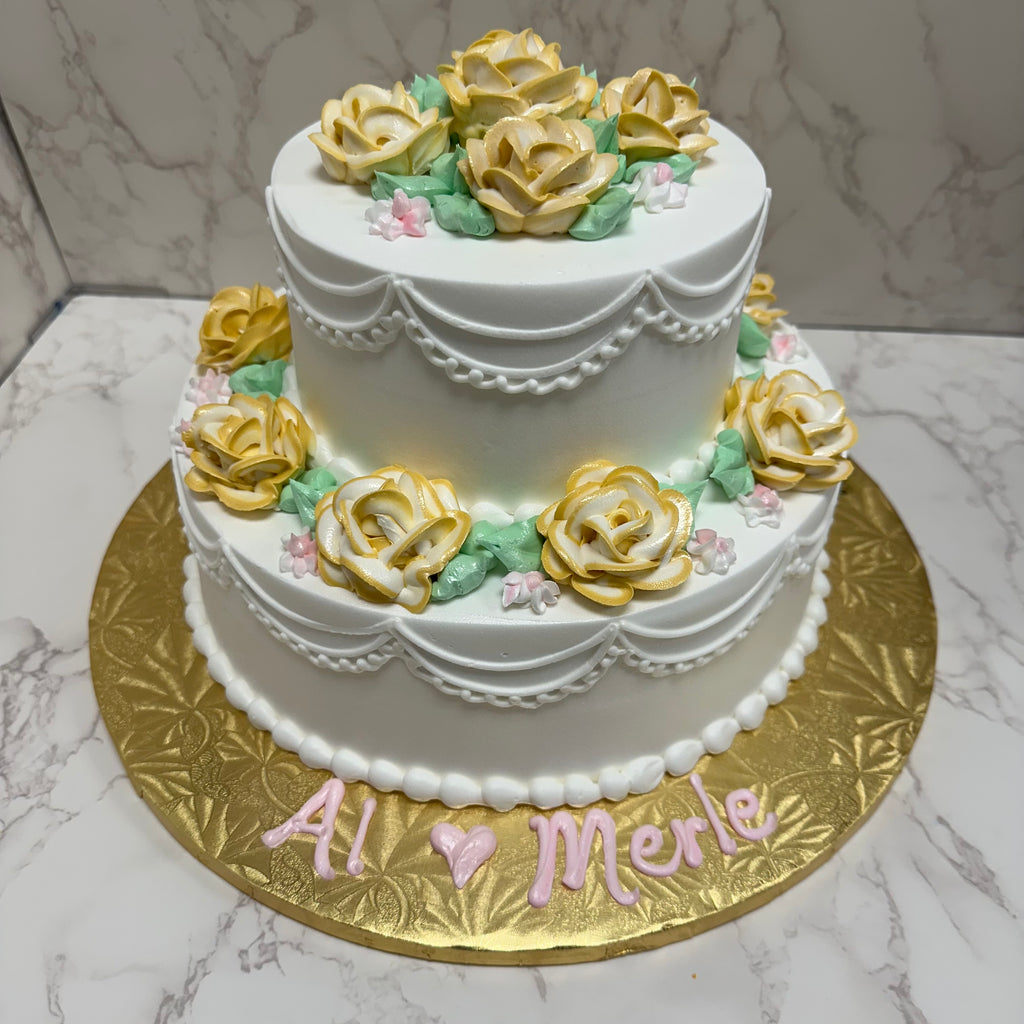 10-6" Lace Swag with Roses Cake