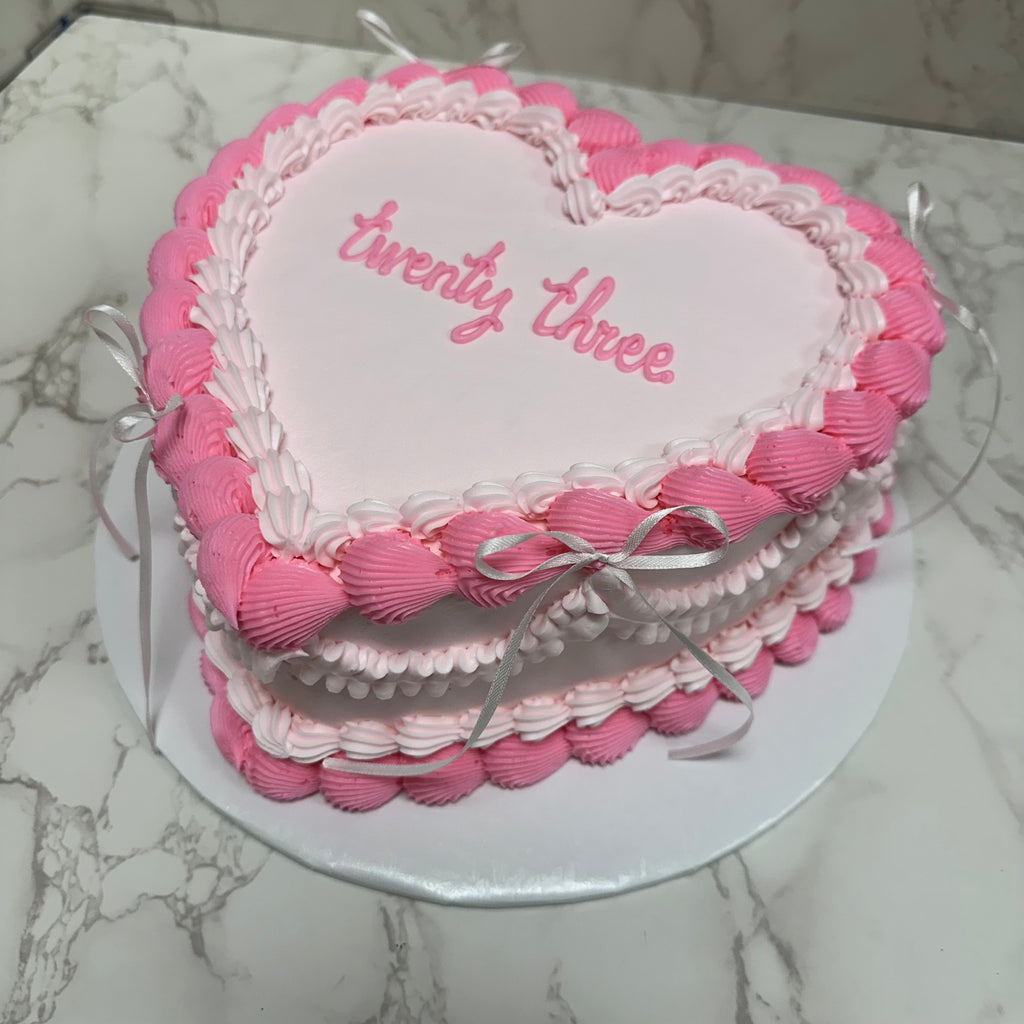 Double Layer 9" Heart Shaped Cake "White Bows"