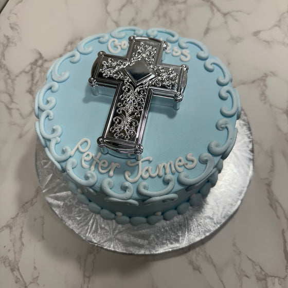 Cross Keepsake Box with Jacob Border, 8" Round Cake