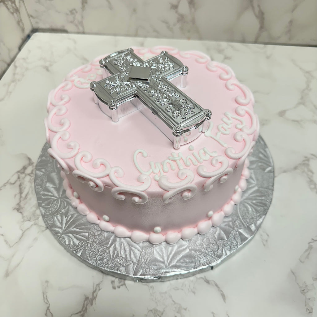 Cross Keepsake Box with Jacob Border, 8" Round Cake