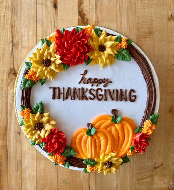 10" Happy Thanksgiving Cake Single Layer (Requires 5 day notice)