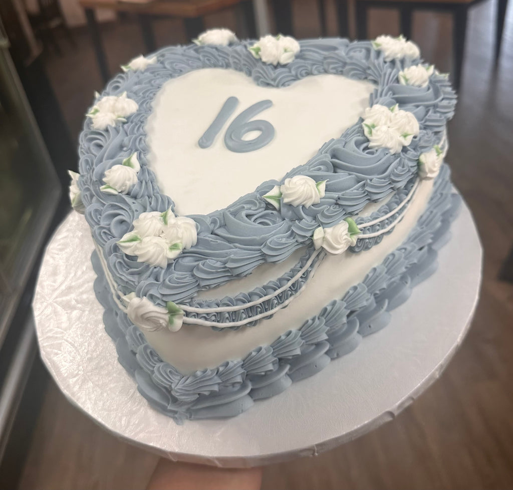 Double Layer Antique Blue 9" Heart Shaped Cake
