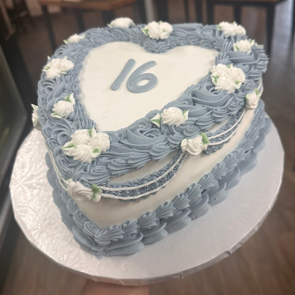 Double Layer 9" Heart Shaped Cake "Antique Blue"