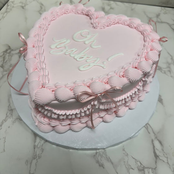 Double Layer 9" Heart Shaped Cake "Light Pink & Bows"