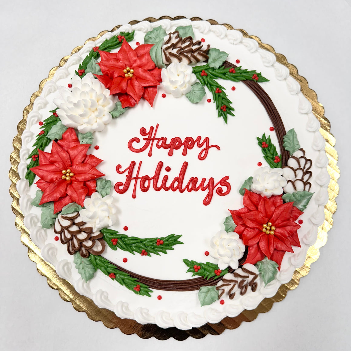 10" Poinsettia Wreath Cake Single Layer (Requires 5 day notice)