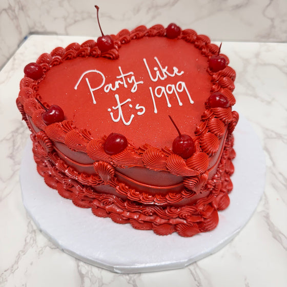Double Layer 9" Heart Shaped Cake "All Red & Cherries"