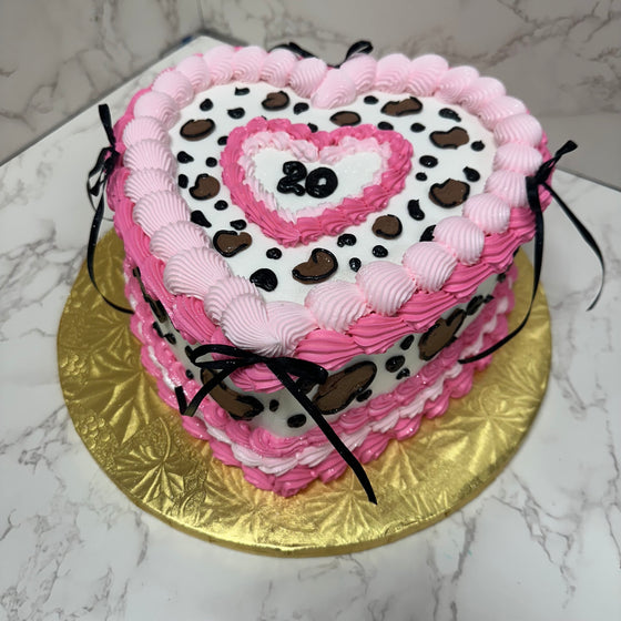 Double Layer 9" Heart Shaped Cake Leopard and Pink