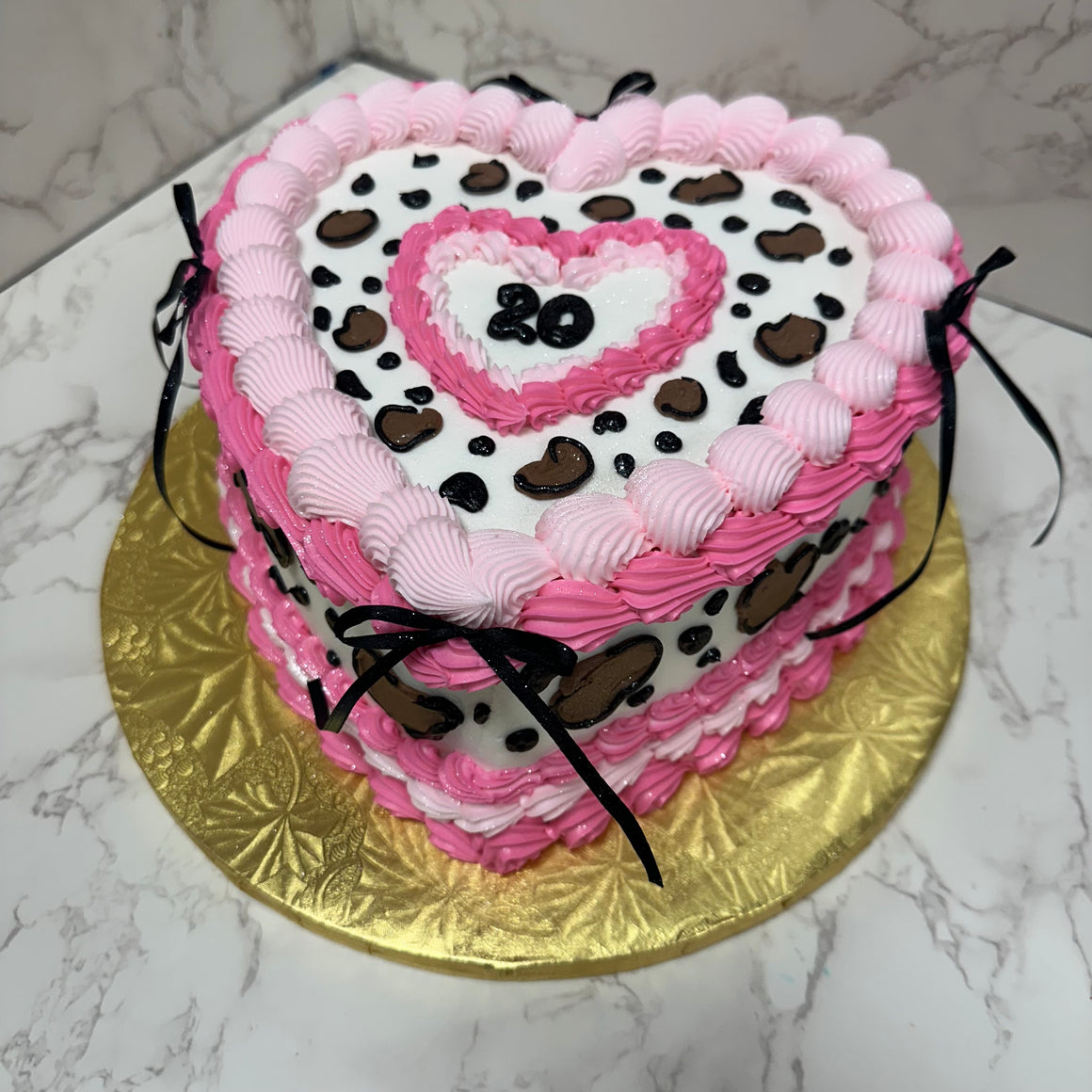 Double Layer 9" Heart Shaped Cake Leopard and Pink