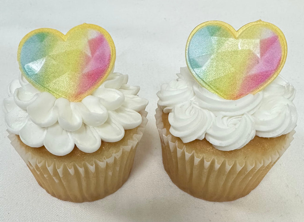 Geometric rainbow heart cupcakes