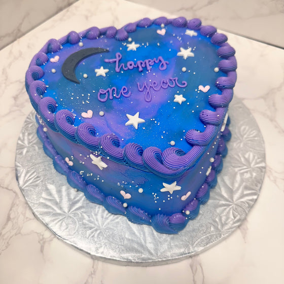 Double Layer 9" Heart Shaped Cake "The Galaxy Version"