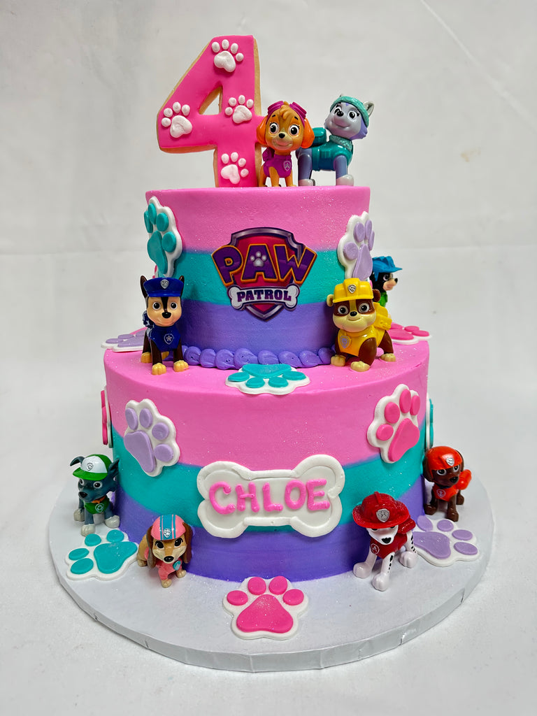 Paw Patrol Tiered Cake with cookie number