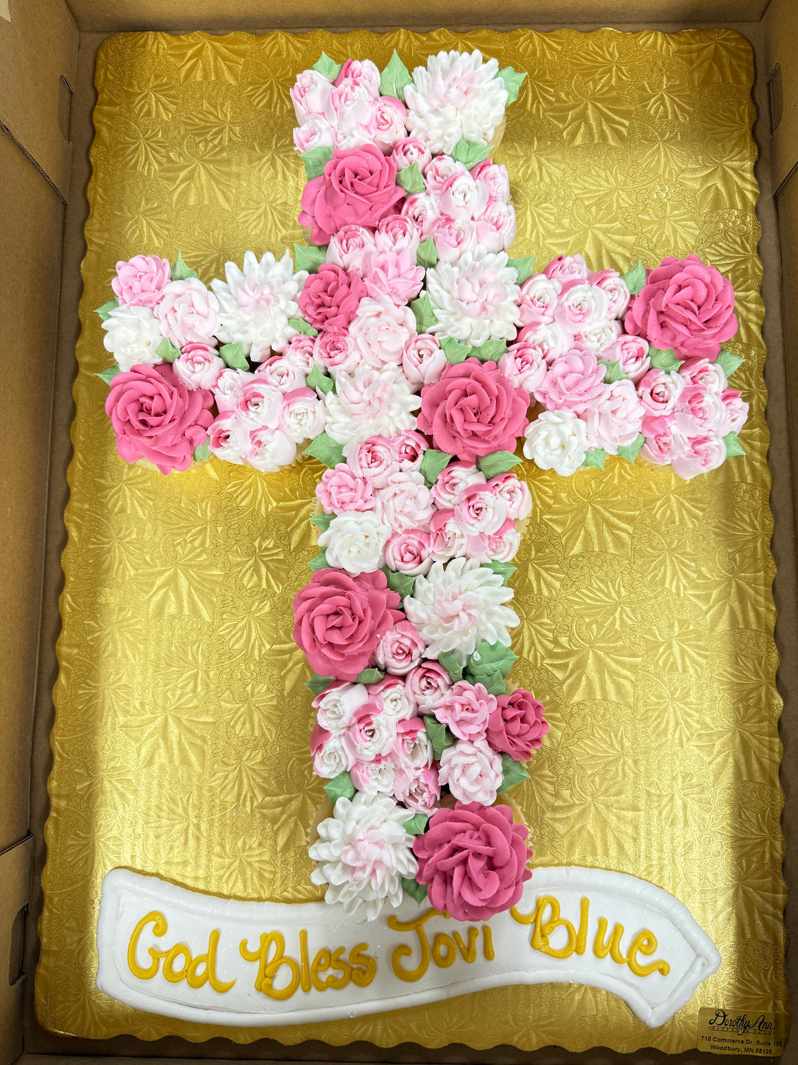 Elegant Floral Cross Cupcake Cake