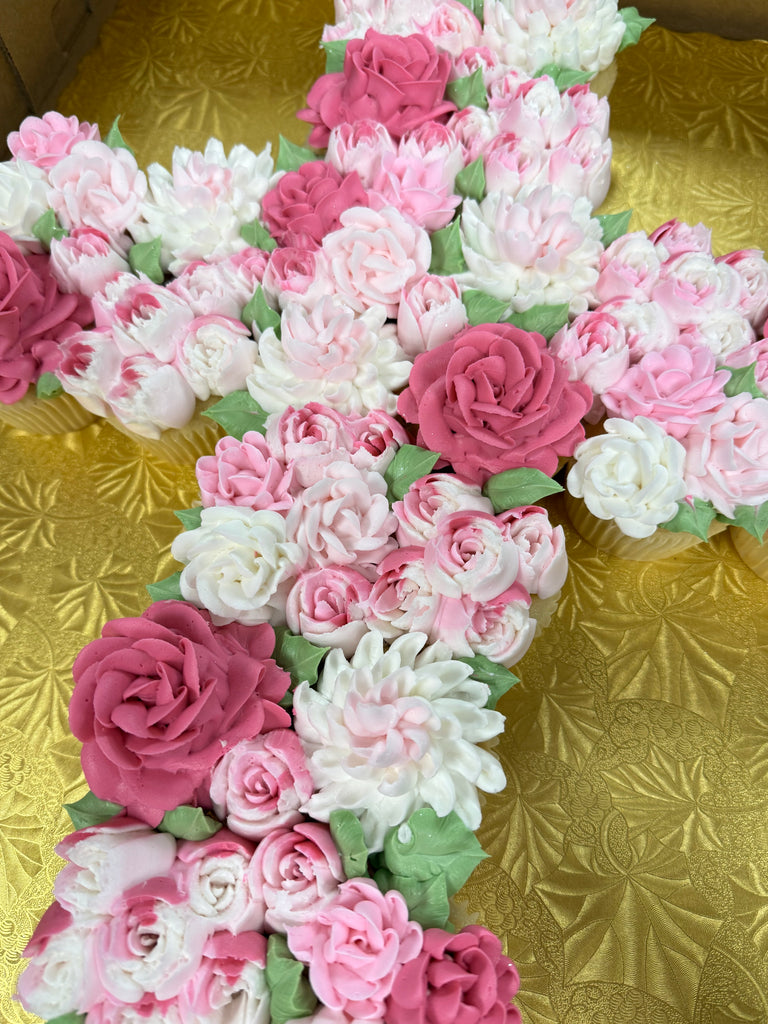 Elegant Floral Cross Cupcake Cake