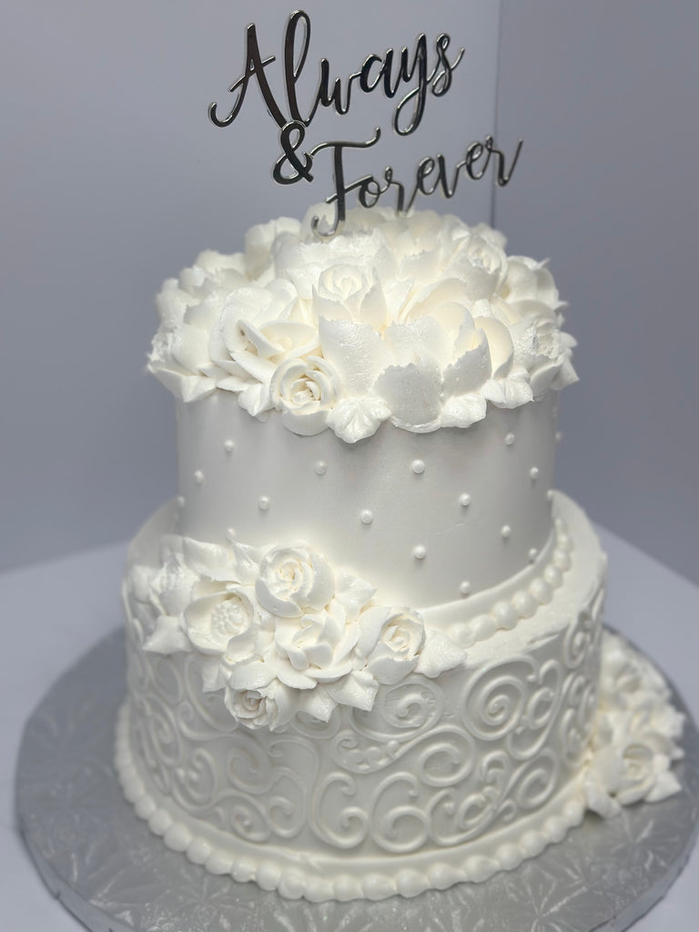 Classic White Tiered Cake with Topper