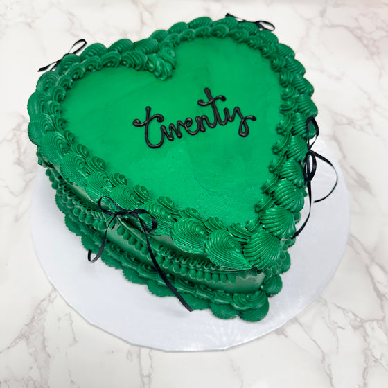 Double Layer 9" Heart Shaped Cake "Emerald & Bows"