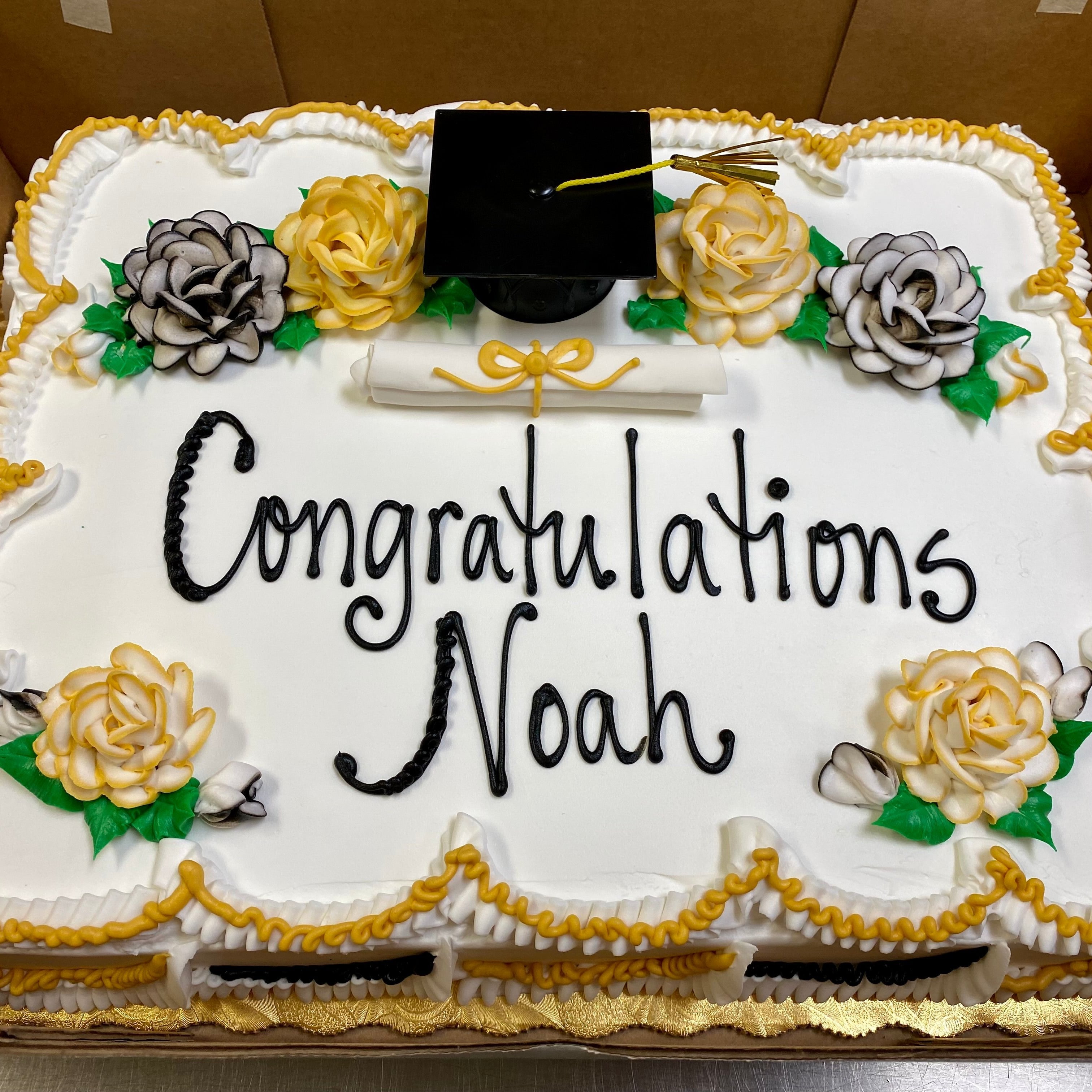 Graduation Traditional Floral Sheet Cake - Dorothy Ann Bakery & Cafe
