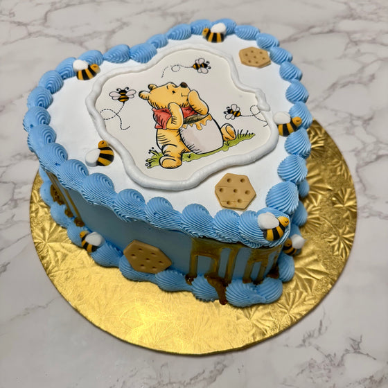 Double Layer 9" Heart Shaped Cake Blue Pooh & Hunny