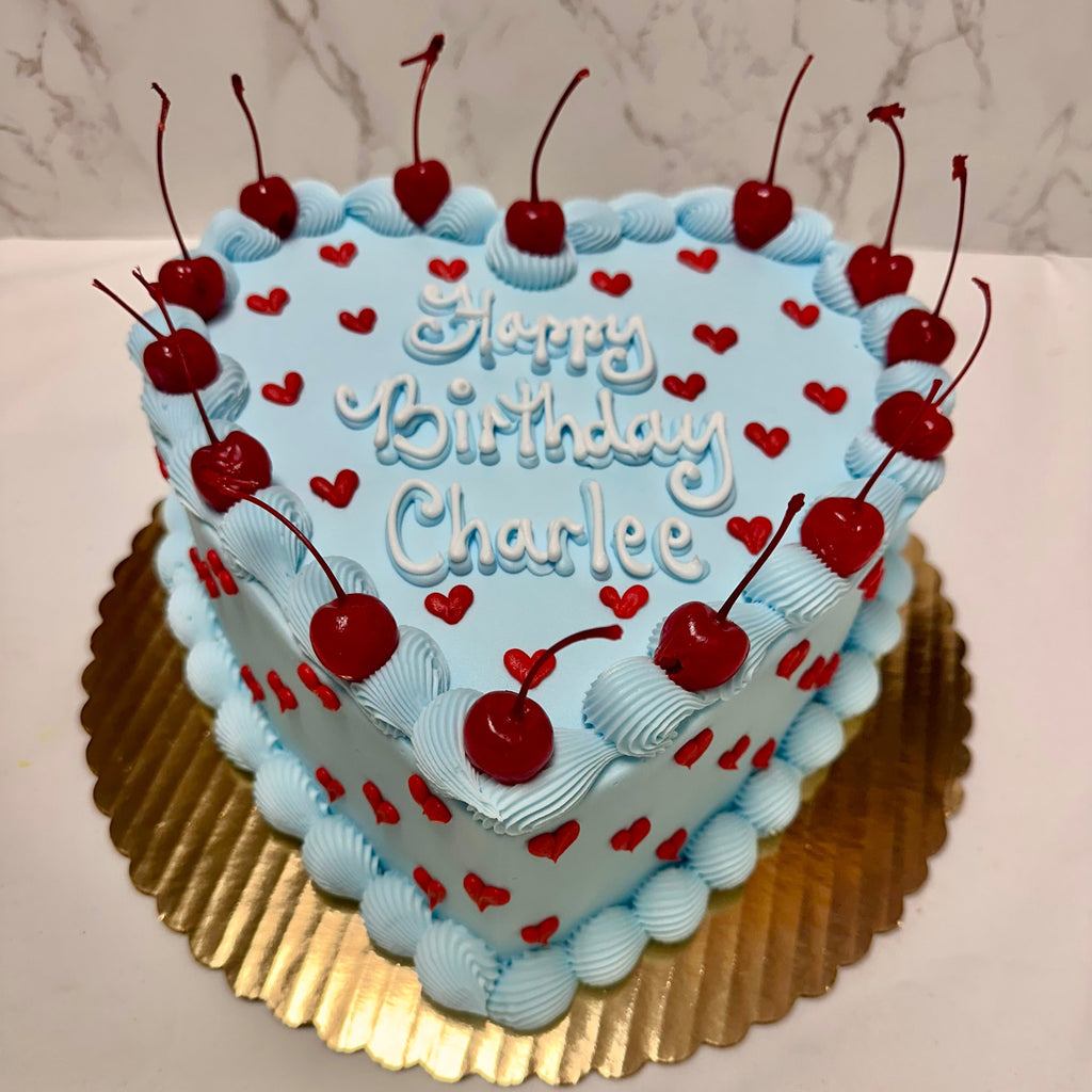 Double Layer 9" Heart Shaped Cake "Hearts & Cherries"