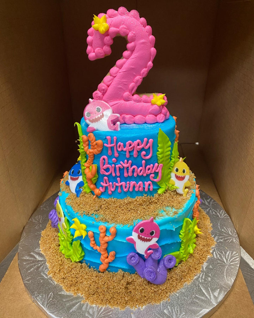 Baby Shark Tiered Cake with cookie number (Require 7-10 days notice)