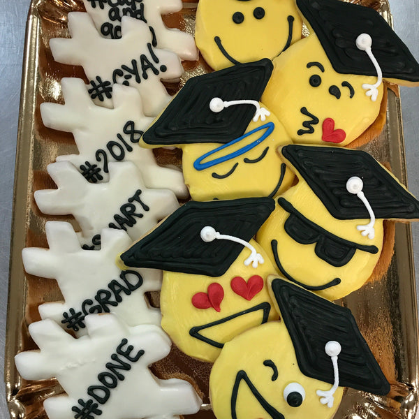 Emoji Grad and Hashtag Grad Cookies - Dorothy Ann Bakery & Cafe