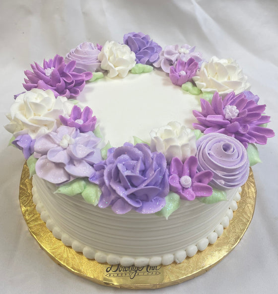 Purple Floral Wreath Cake Design 8" Round