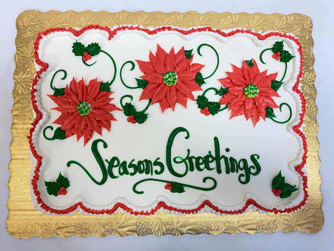 Seasons Greetings, Traditional Poinsettia Sheet Cake Design